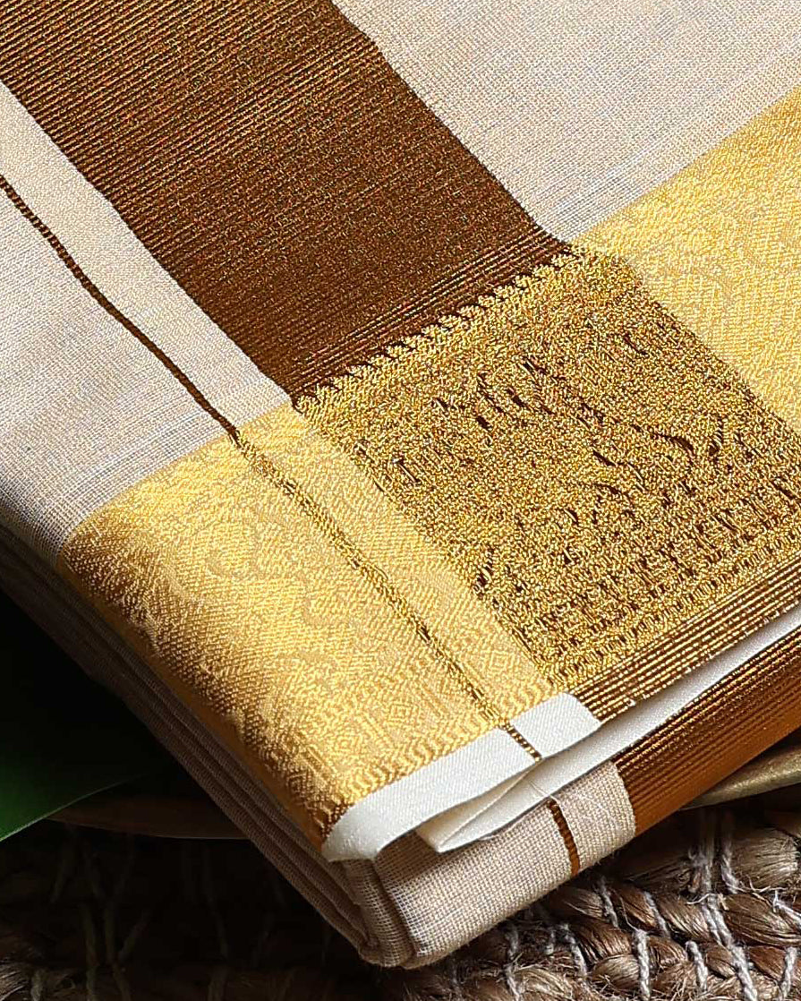 Men’s Cotton Dhoti with Gold Zari Border - Copper