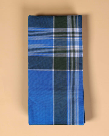 999 Brand Men's Premium Cotton Striped Lungi Stitched - Blue