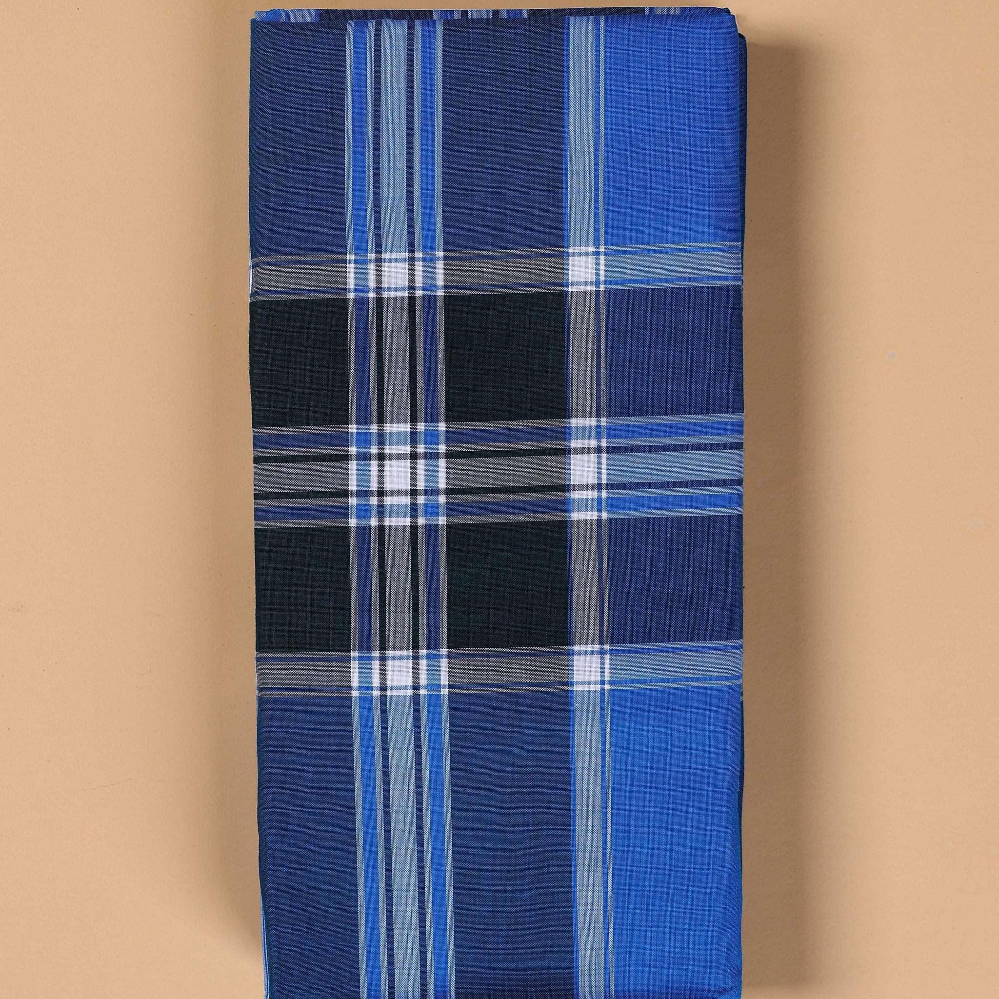 999 Brand Men's Premium Cotton Striped Lungi Stitched - Blue