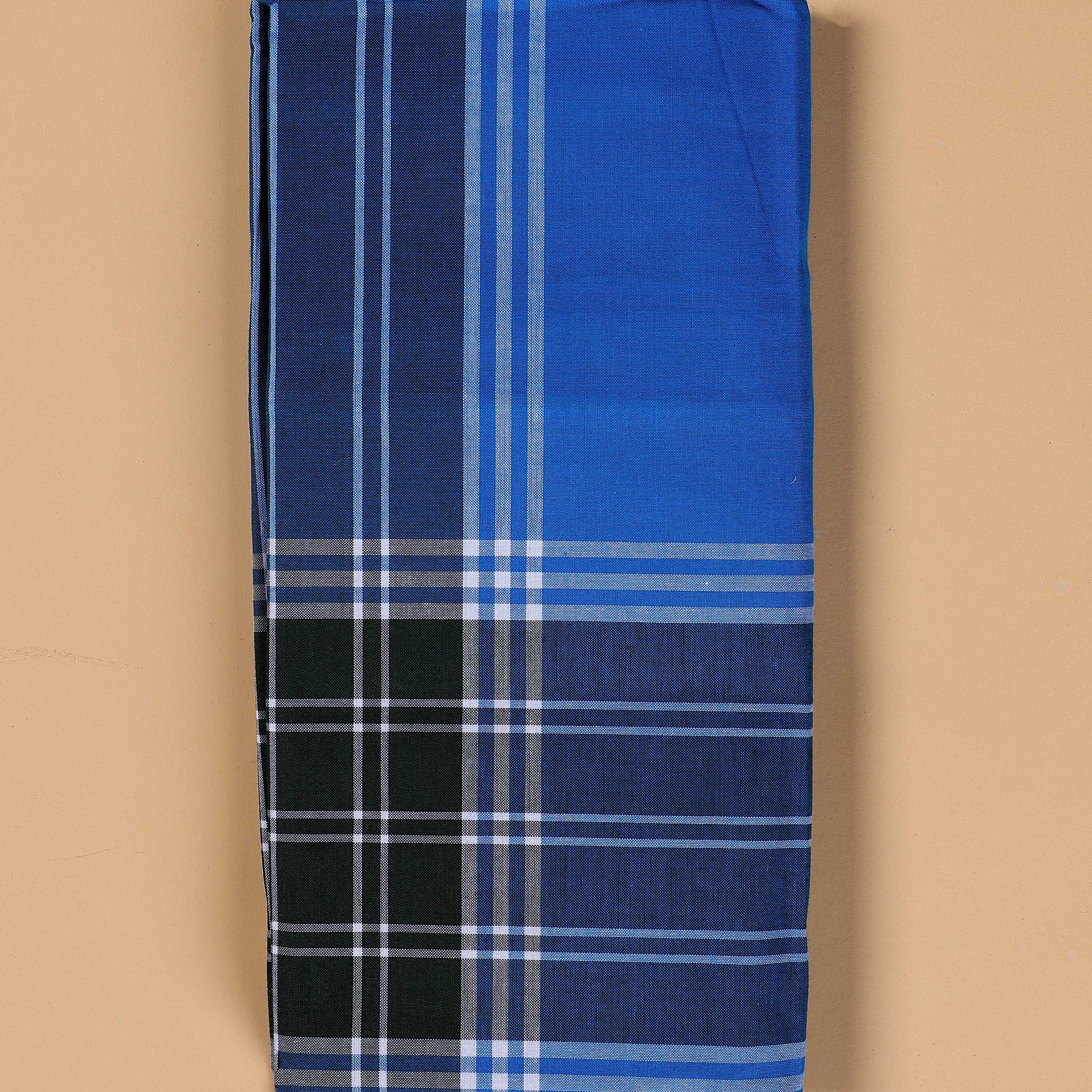 999 Brand Men's Premium Cotton Striped Lungi Stitched - Blue
