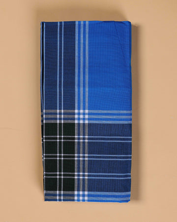 999 Brand Men's Premium Cotton Striped Lungi Stitched - Blue