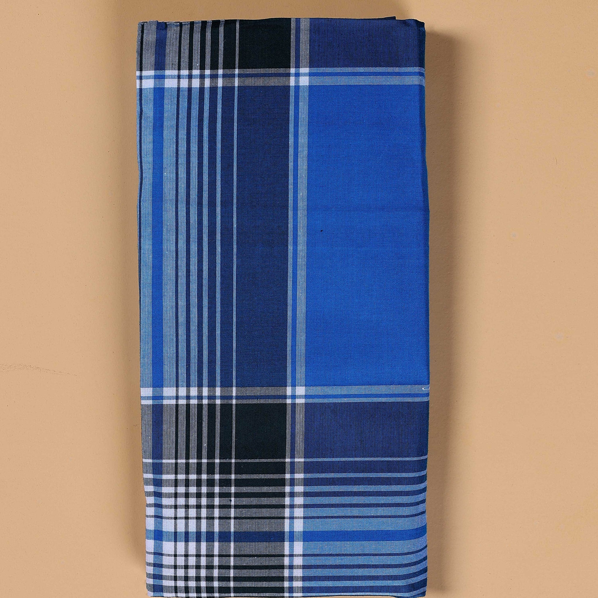 999 Brand Men's Premium Cotton Striped Lungi Stitched - Blue