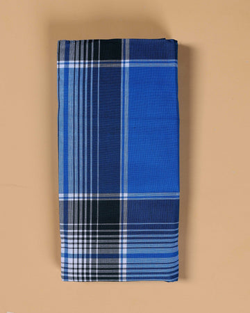 999 Brand Men's Premium Cotton Striped Lungi Stitched - Blue