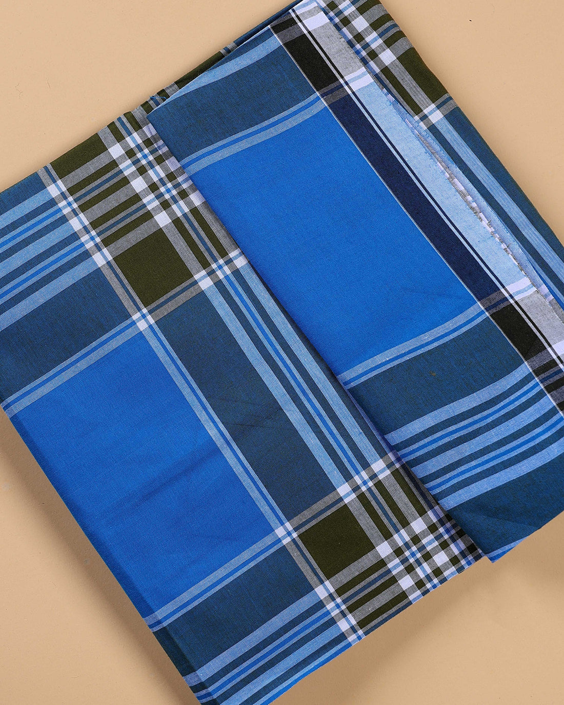 999 Brand Men's Premium Cotton Striped Lungi Stitched - Blue