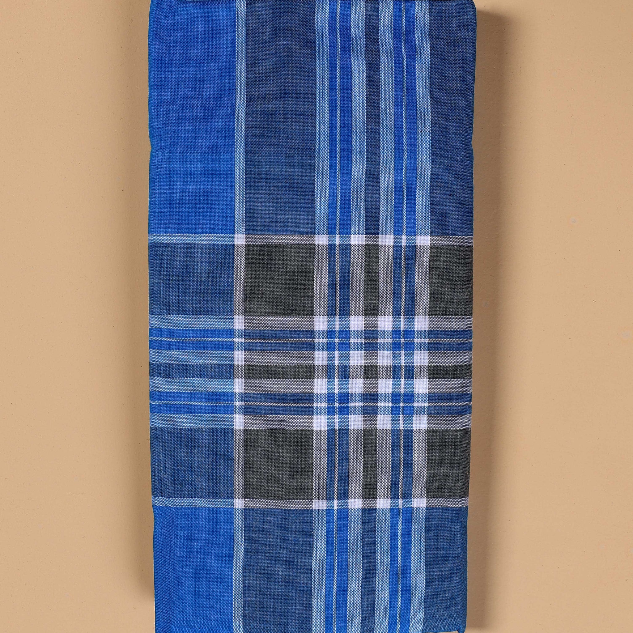 999 Brand Men's Premium Cotton Checked Lungi Stitched - Blue