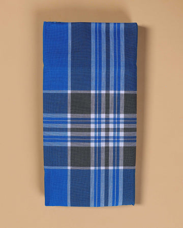 999 Brand Men's Premium Cotton Checked Lungi Stitched - Blue