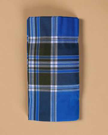 999 Brand Men's Premium Cotton Striped Lungi Stitched - Blue
