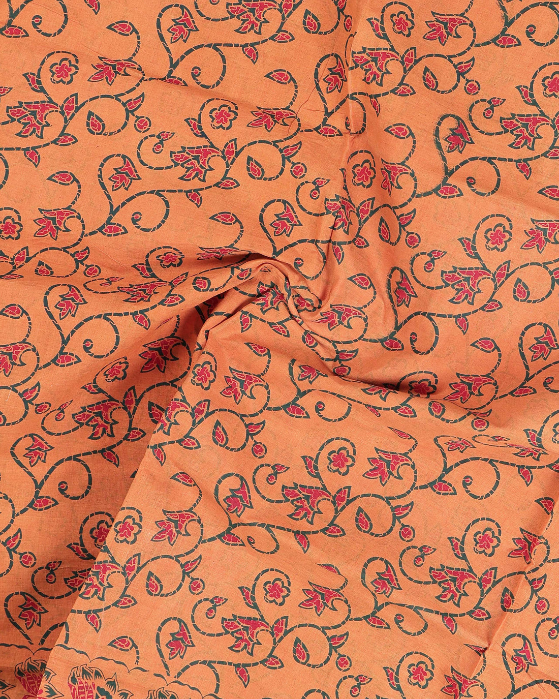 Classic Sungudi Cotton Saree With Printed Design - Orange