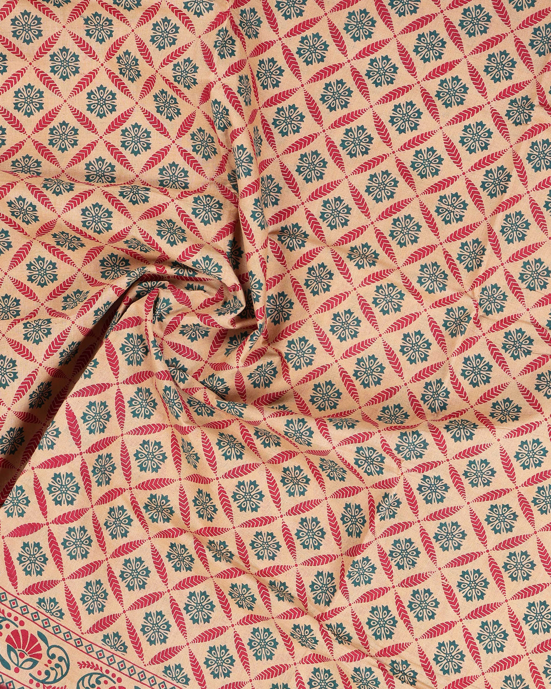 Classic Sungudi Cotton Saree With Printed Design - Sandal