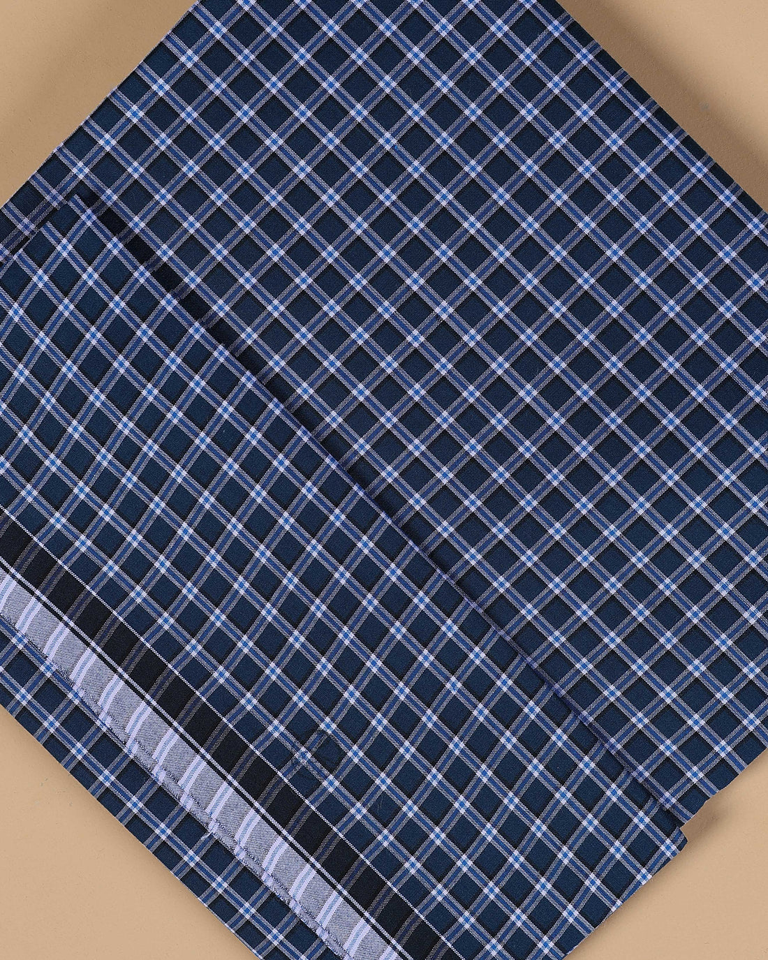 Sangu Brand Men's Premium Cotton Checked Lungi Stitched - Navy Blue