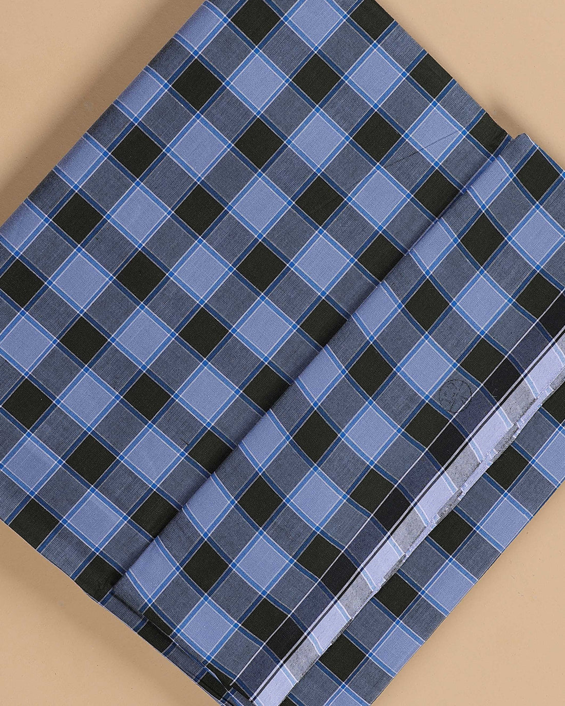 Sangu Brand Men's Premium Cotton Checked Lungi Stitched - Blue