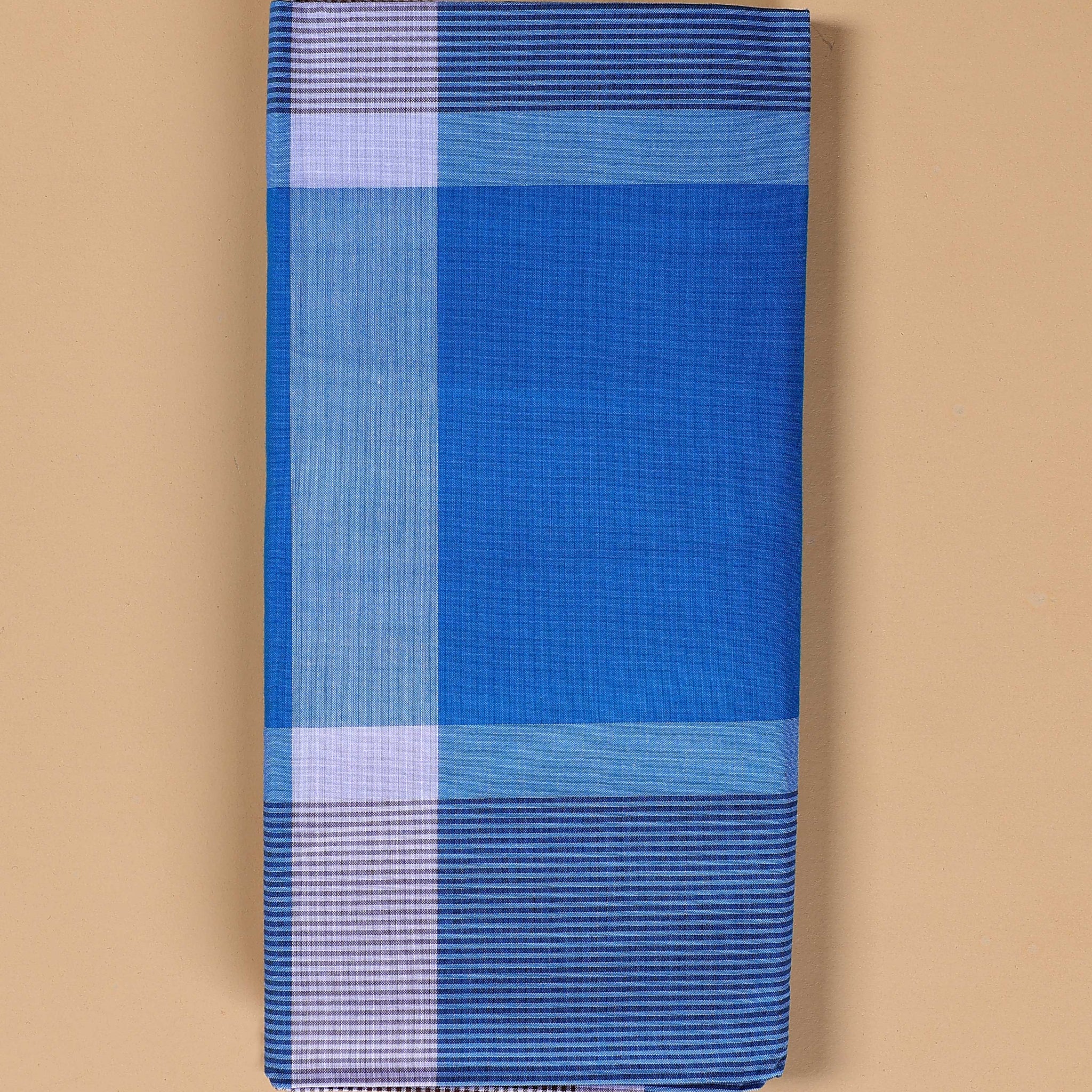 Nandu Brand Men's Premium Cotton Striped Lungi Stitched - Blue