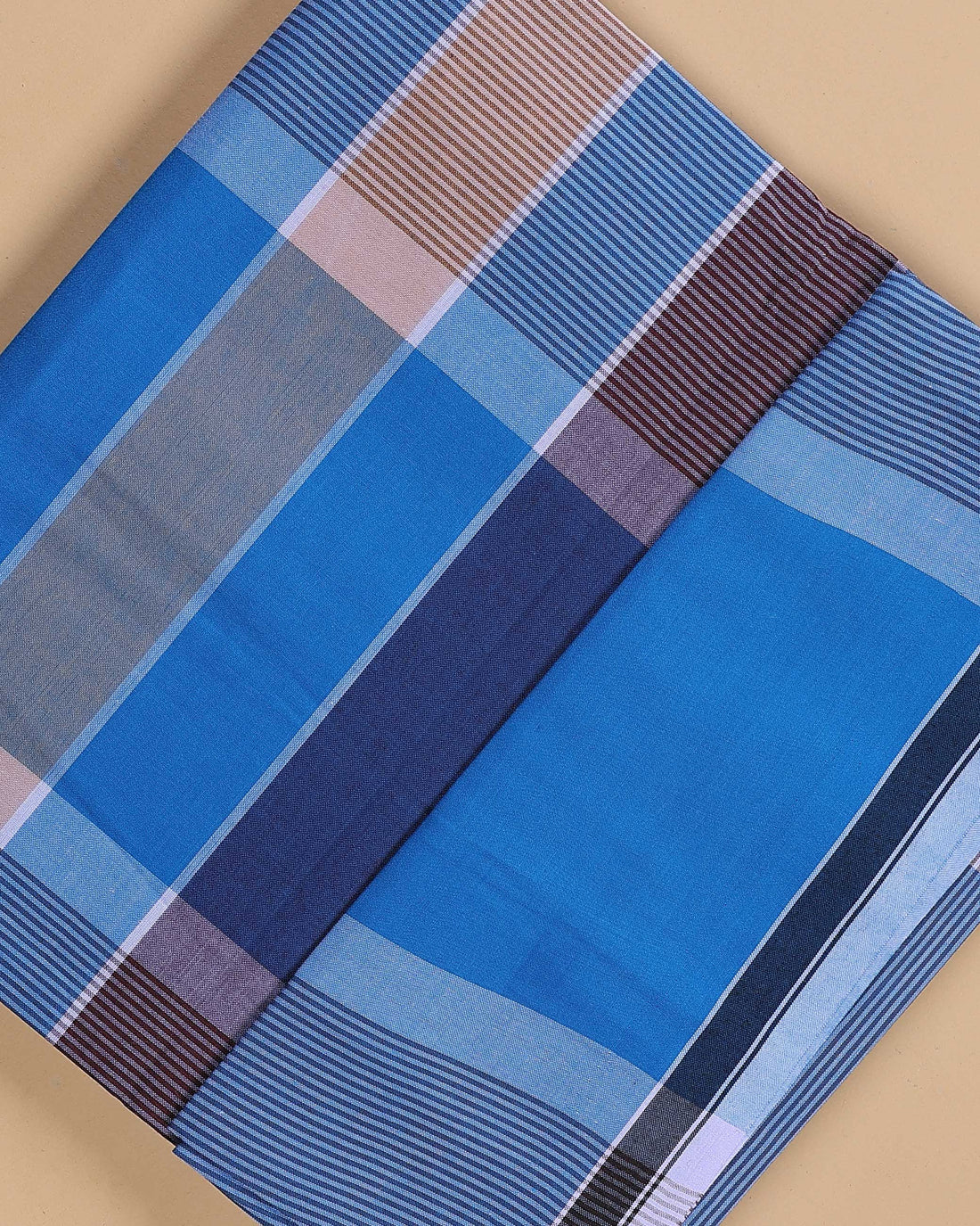 Nandu Brand Men's Premium Cotton Striped Lungi Stitched - Blue