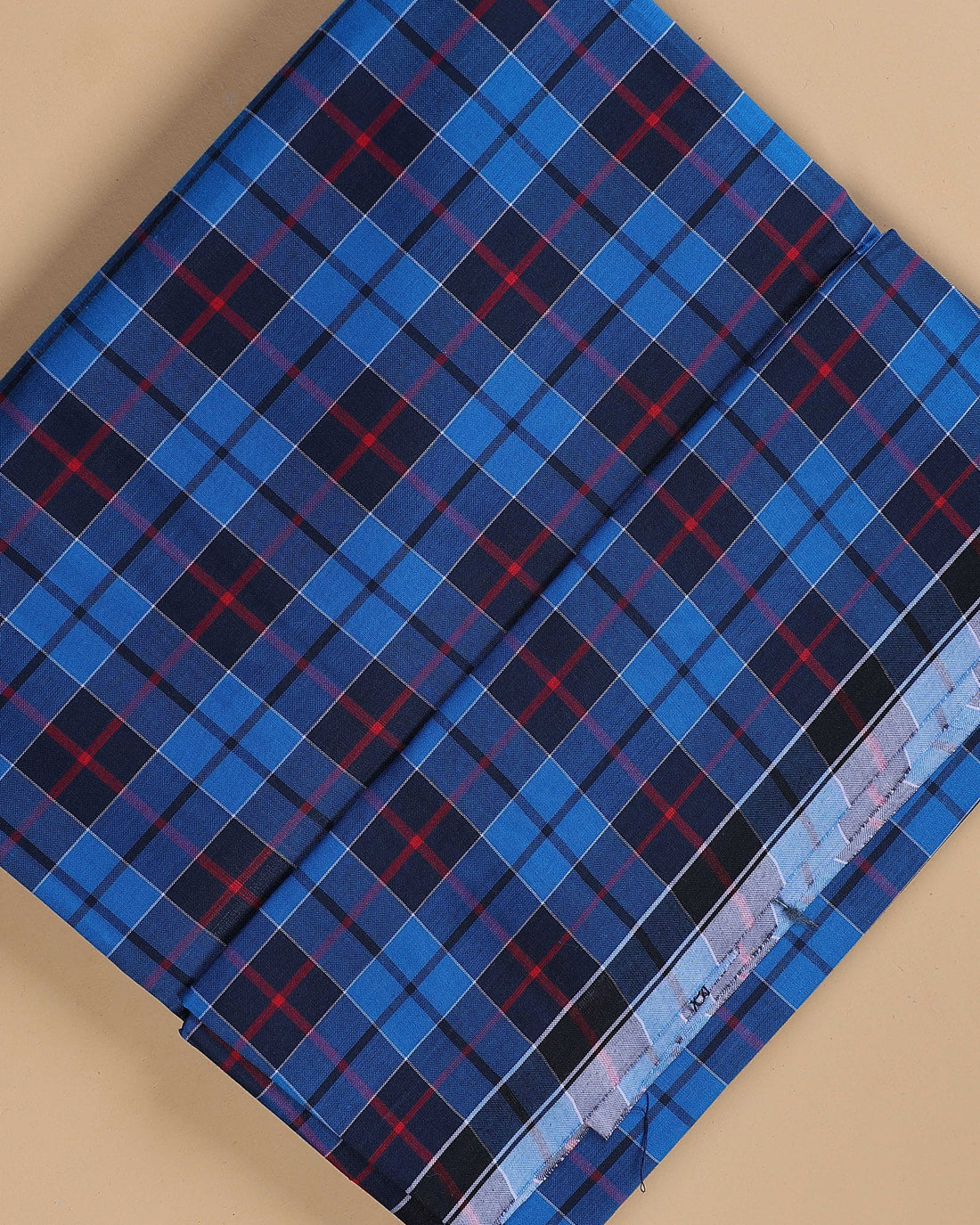 Nandu Brand Men's Premium Cotton Checked Lungi Stitched - Blue