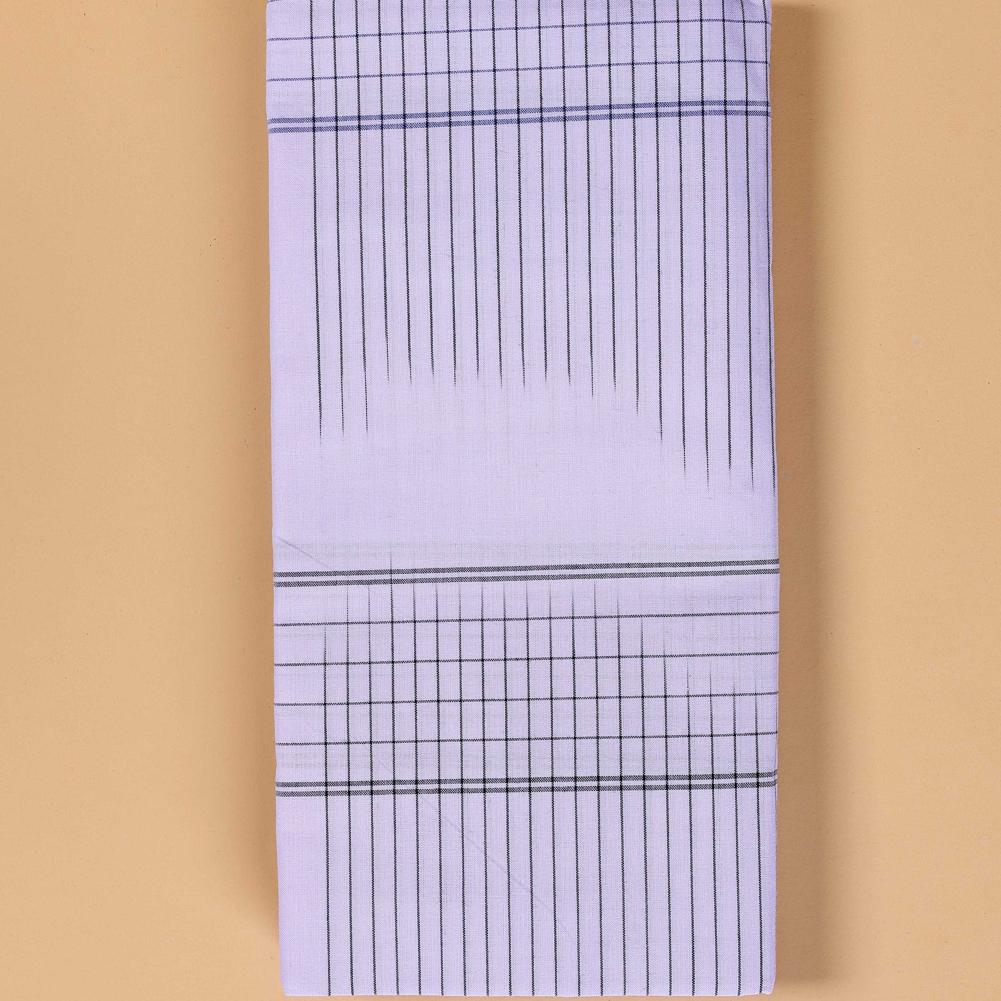 Nandu Brand Men's Premium Cotton Striped Lungi Stitched - White