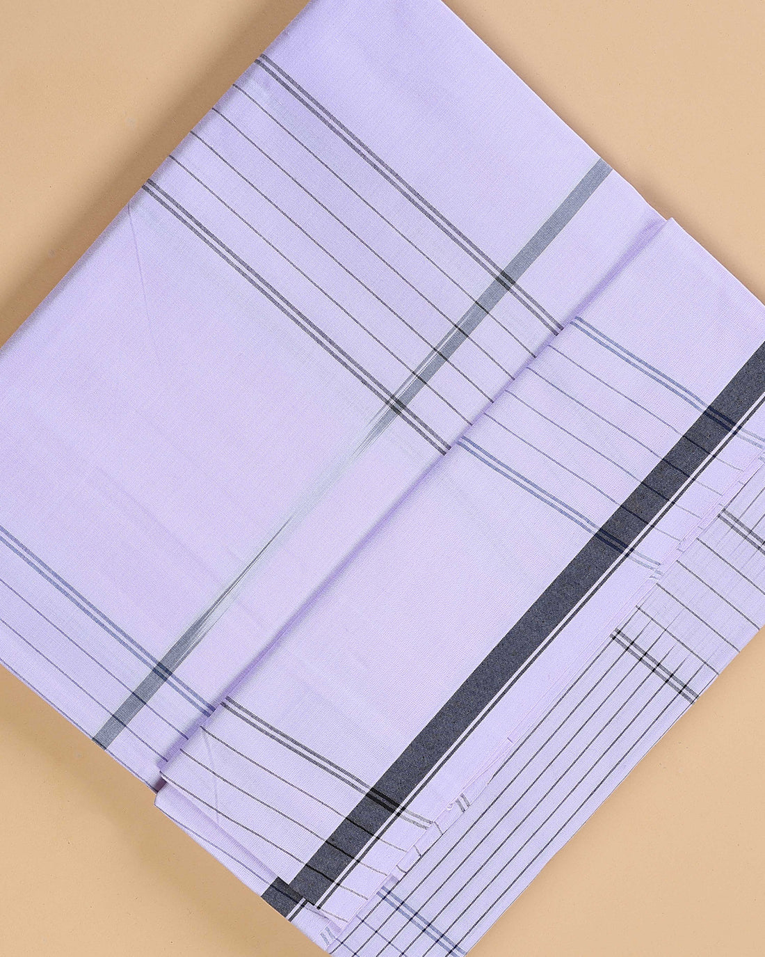 Nandu Brand Men's Premium Cotton Striped Lungi Stitched - White