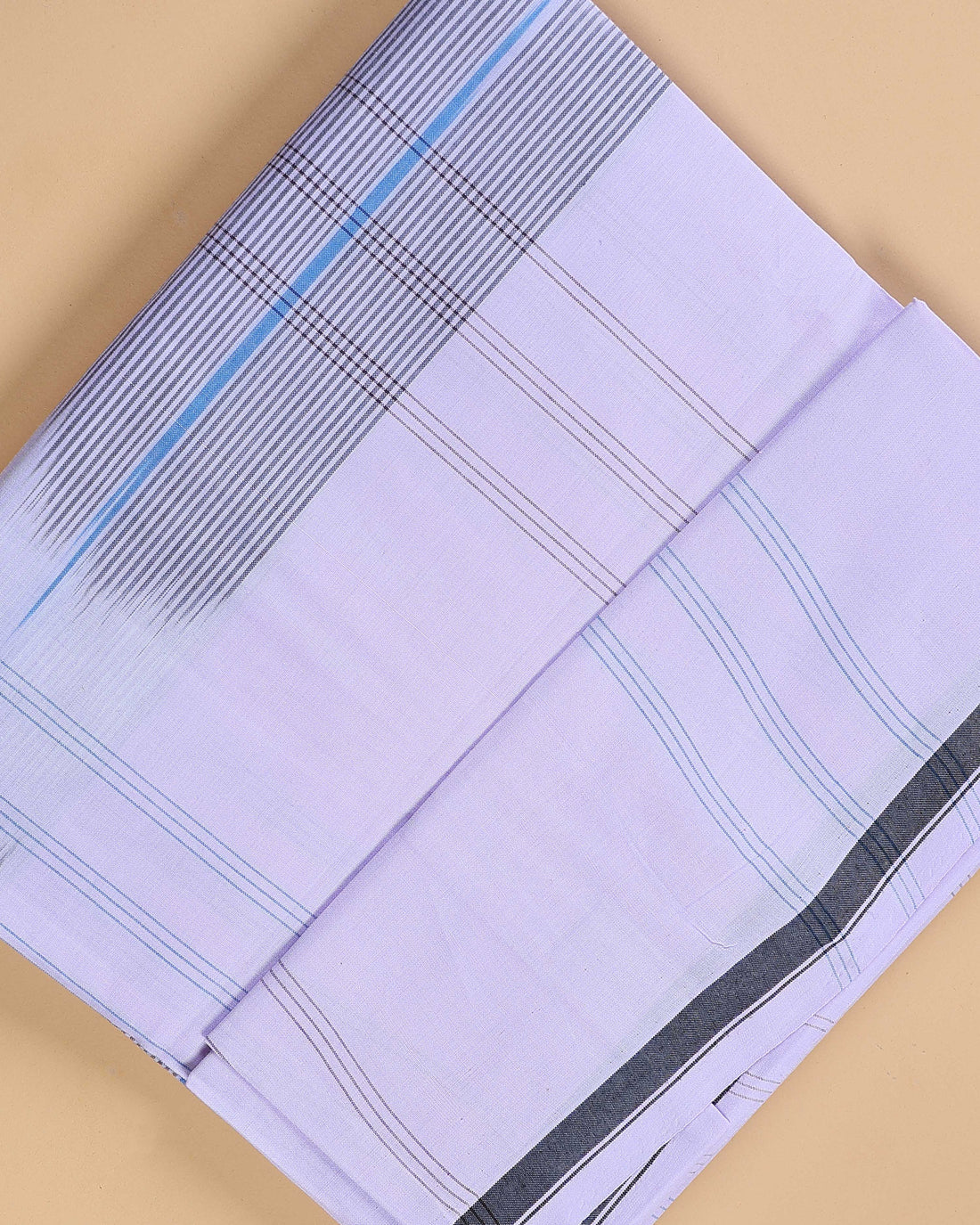 Nandu Brand Men's Premium Cotton Striped Lungi Stitched - White