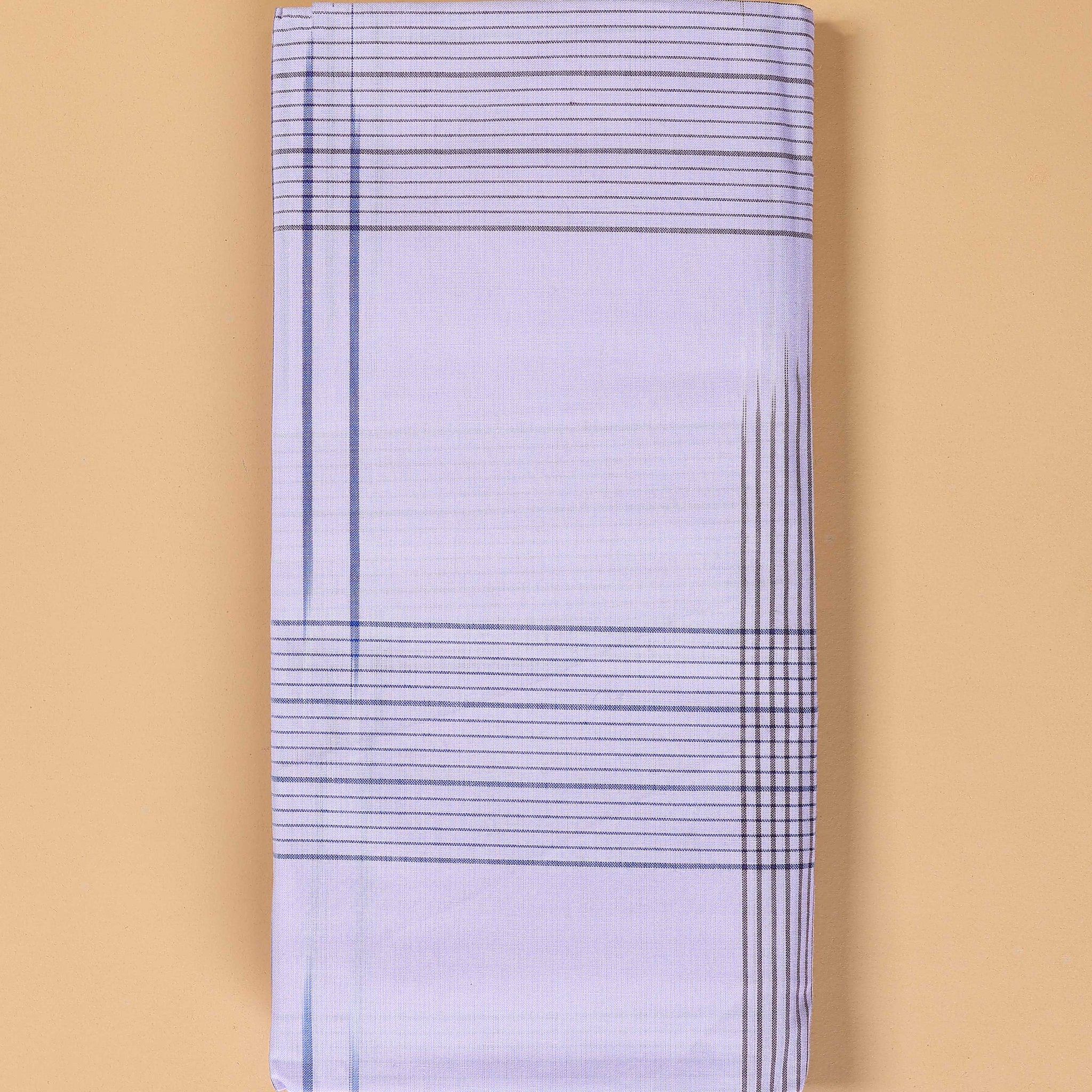 Nandu Brand Men's Premium Cotton Striped Lungi Stitched - White
