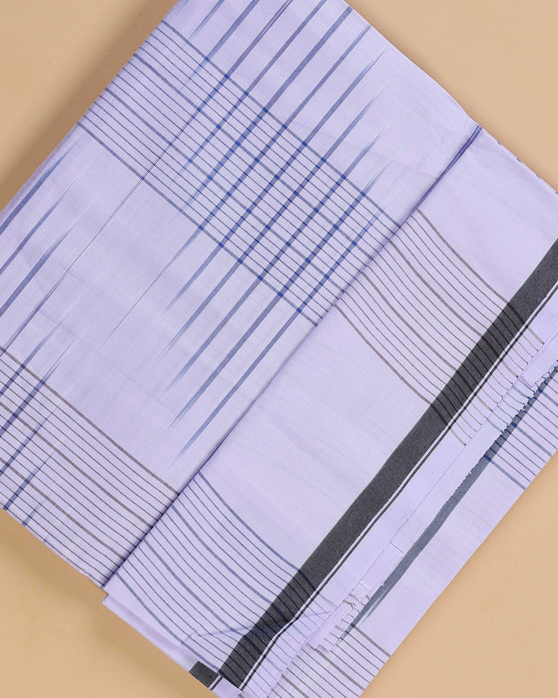 Nandu Brand Men's Premium Cotton Striped Lungi Stitched - White