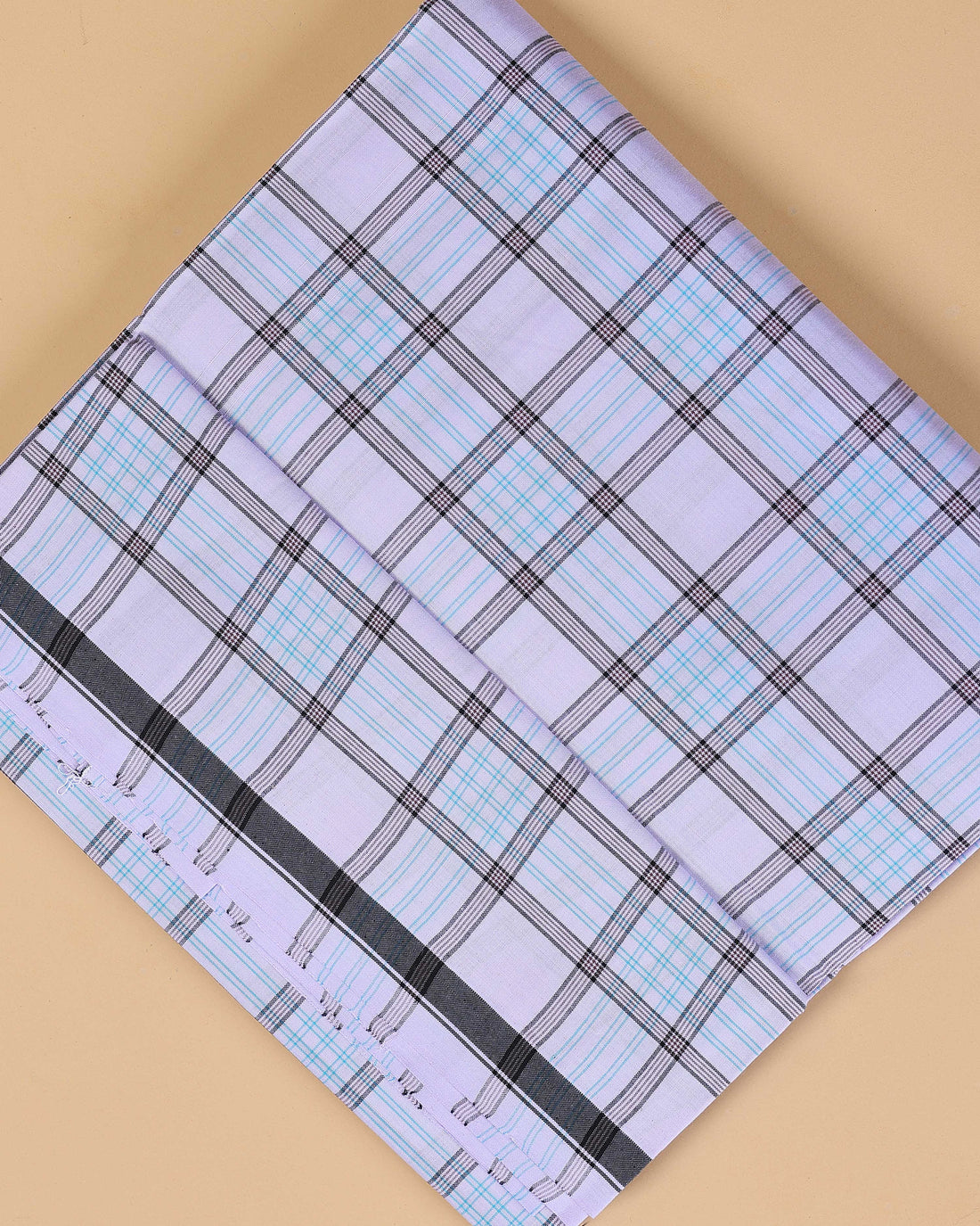 Nandu Brand Men's Premium Cotton Checked Lungi Stitched - White
