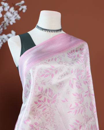 Elegant Floral Woven Design Litchi Silk Saree with Rich Pallu and Subtle Sheen Finish - Pink