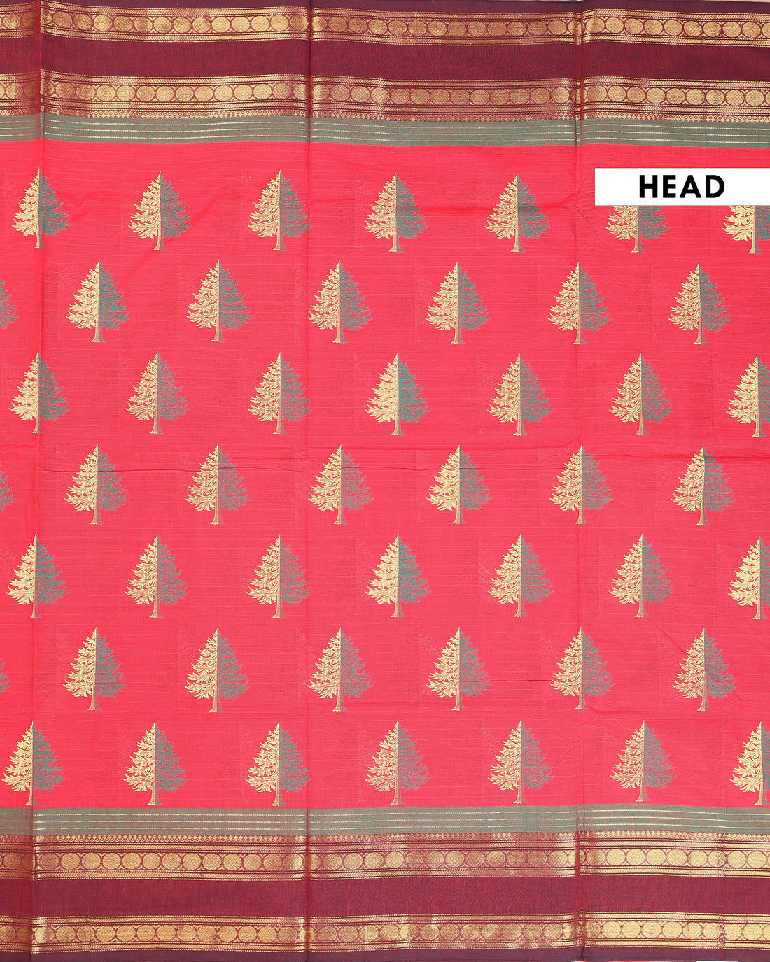 Handloom Cotton Saree with Zari Border & Tree Motifs - Red