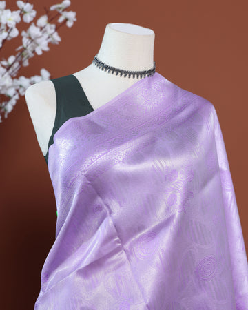 Graceful Litchi Silk Saree with All-Over Woven Motifs and Lustrous Zari Border - Lavender