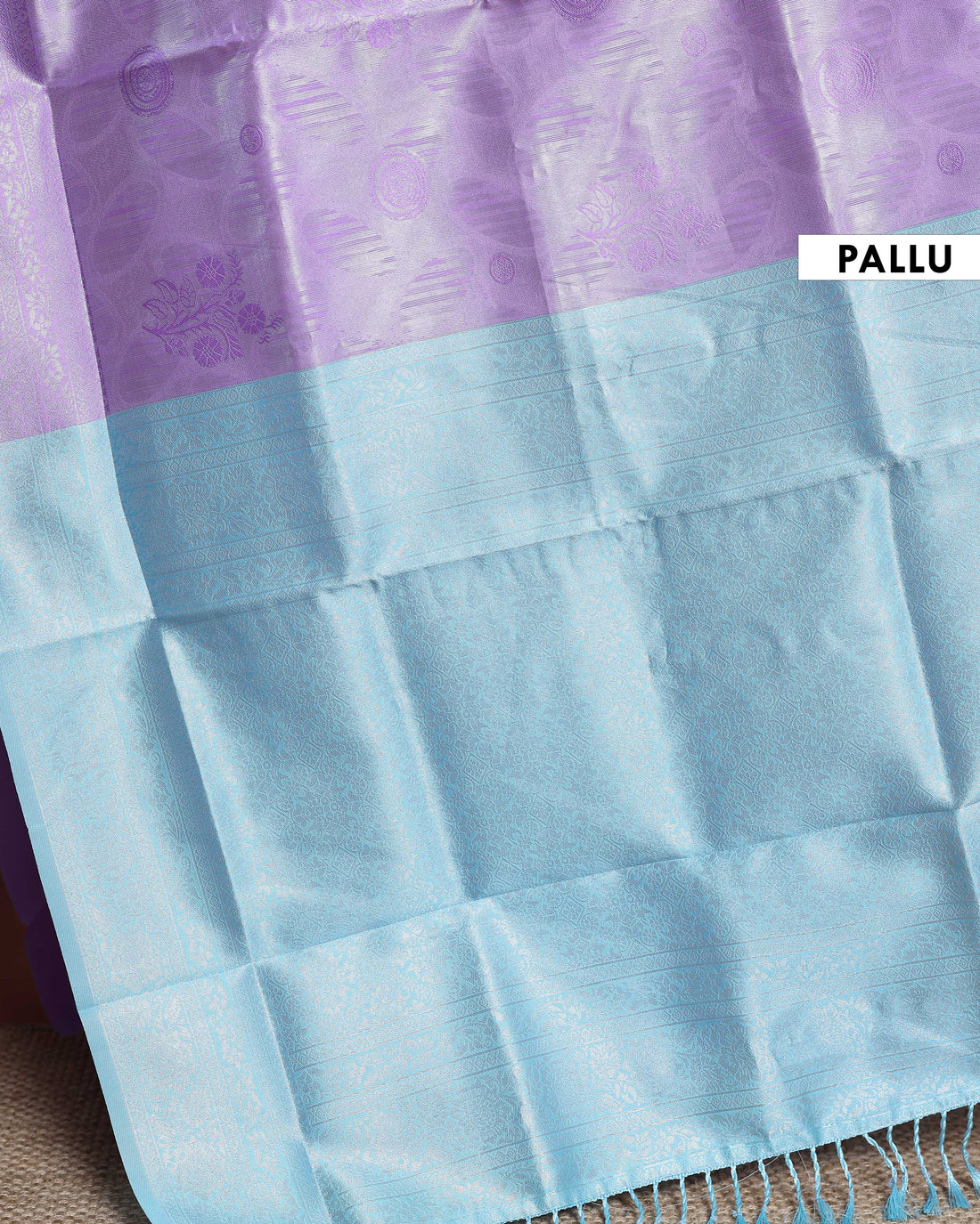 Graceful Litchi Silk Saree with All-Over Woven Motifs and Lustrous Zari Border - Lavender
