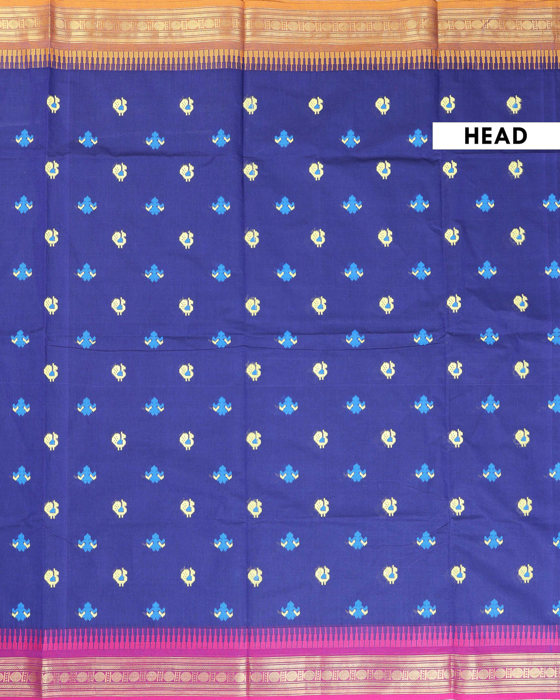 Handloom Cotton Saree with Butta Design and Contrast Zari Border - Blue