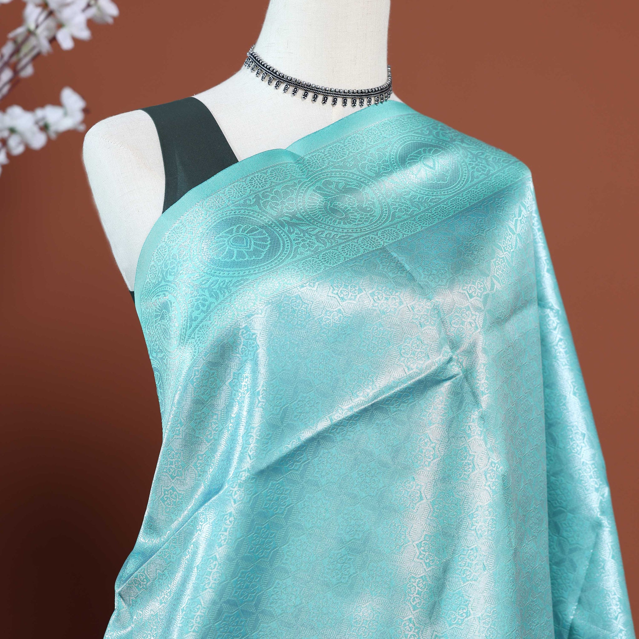 Elegant Litchi Silk Saree with All-Over Intricate Jacquard Weaving and Traditional Zari Border - Blue