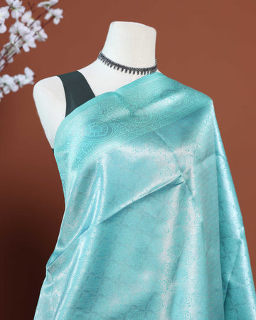 Elegant Litchi Silk Saree with All-Over Intricate Jacquard Weaving and Traditional Zari Border - Blue