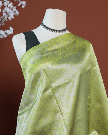 Litchi Silk Saree with Grand Circular Zari Border and Subtle All-Over Jacquard Weaving - Green