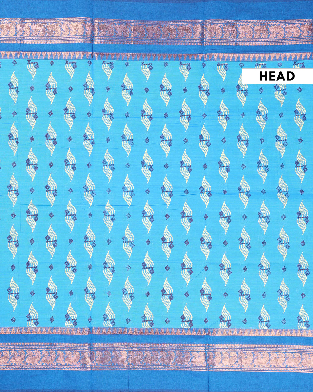 Handloom Cotton Saree with Zari Border and Motif Design - Blue