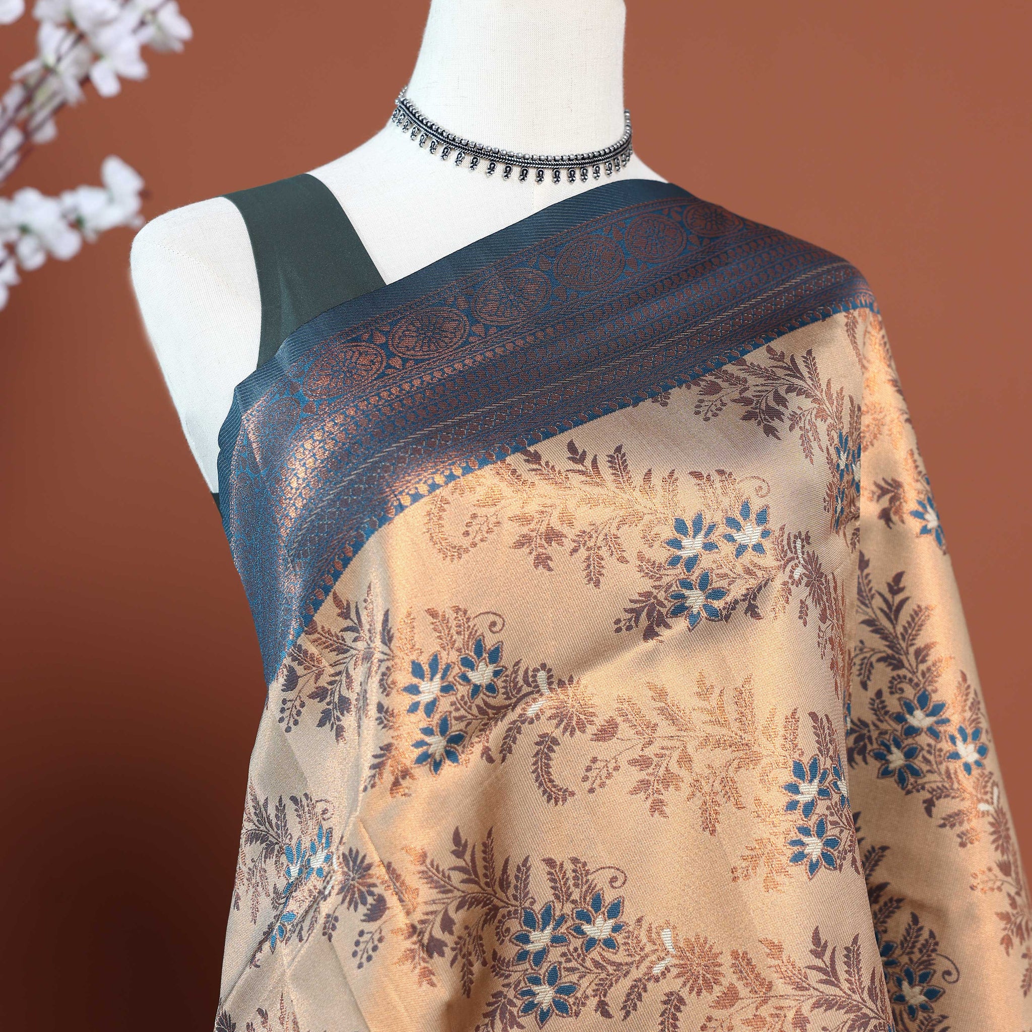 Exquisite Litchi Silk Saree with Intricate Zari Woven Floral Motifs and Rich Pallu - Sandal