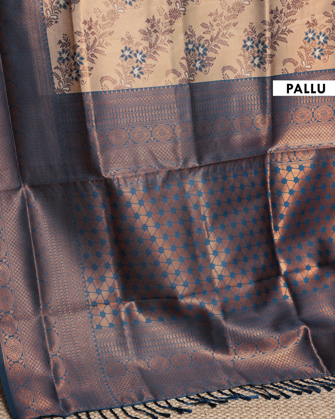 Exquisite Litchi Silk Saree with Intricate Zari Woven Floral Motifs and Rich Pallu - Sandal