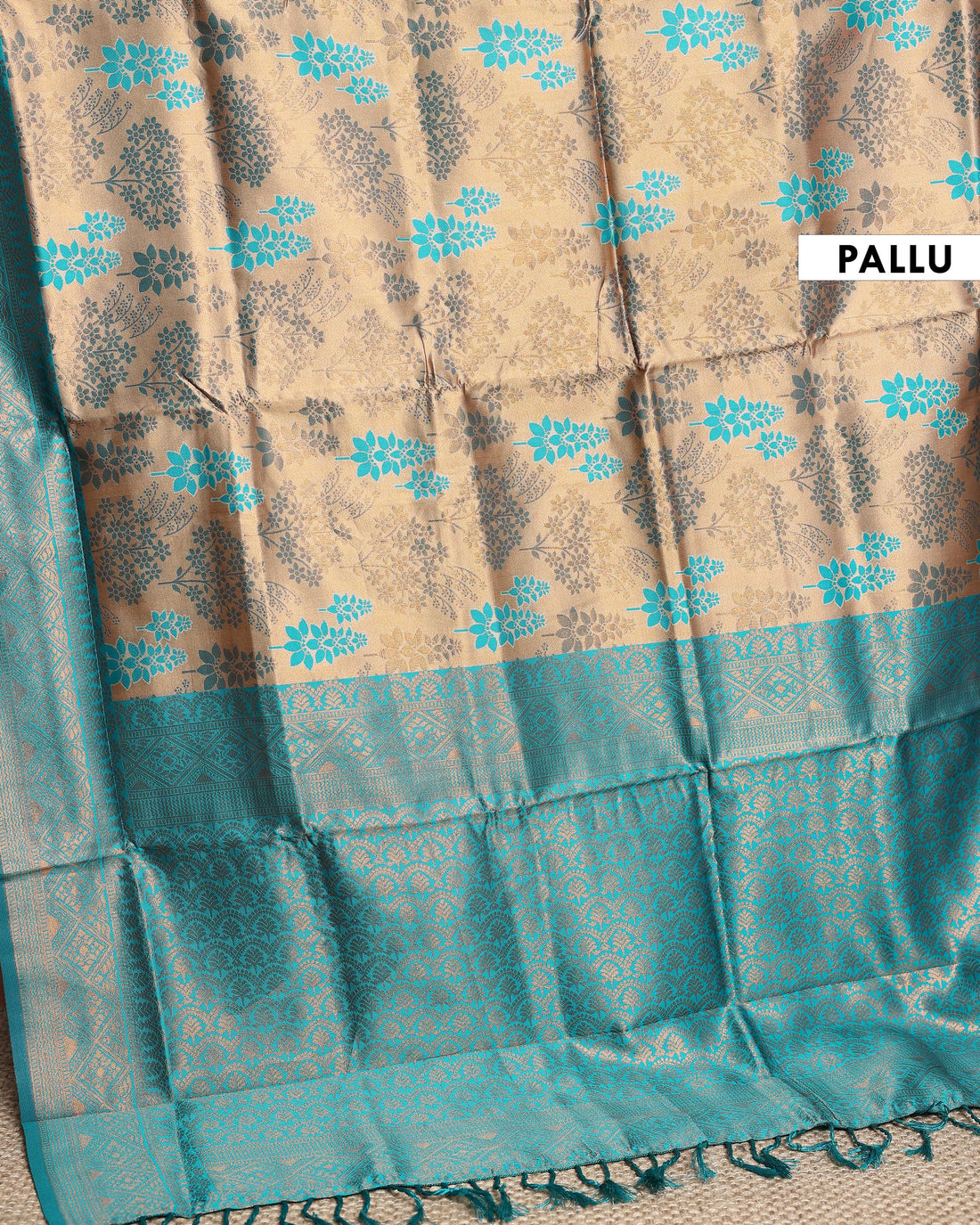 Exquisite Litchi Silk Saree with Intricate Zari Woven Floral Motifs and Rich Pallu - Sandal
