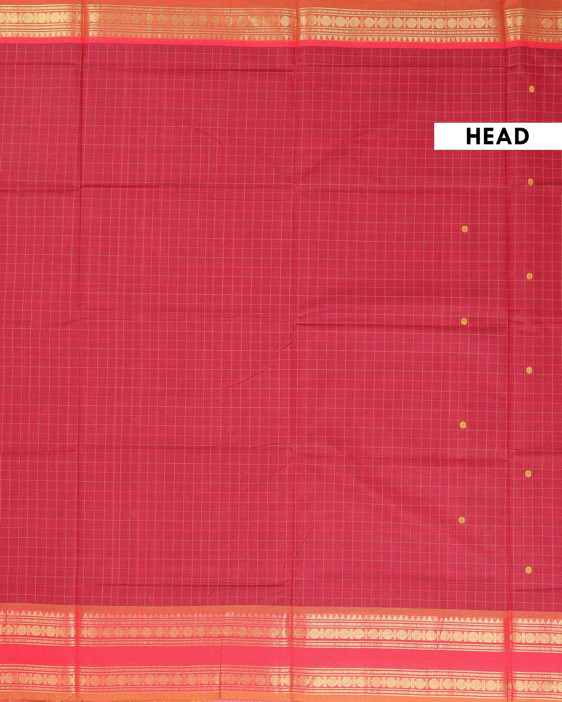 Handloom Cotton Saree with Checked Weave and Zari Border - Red