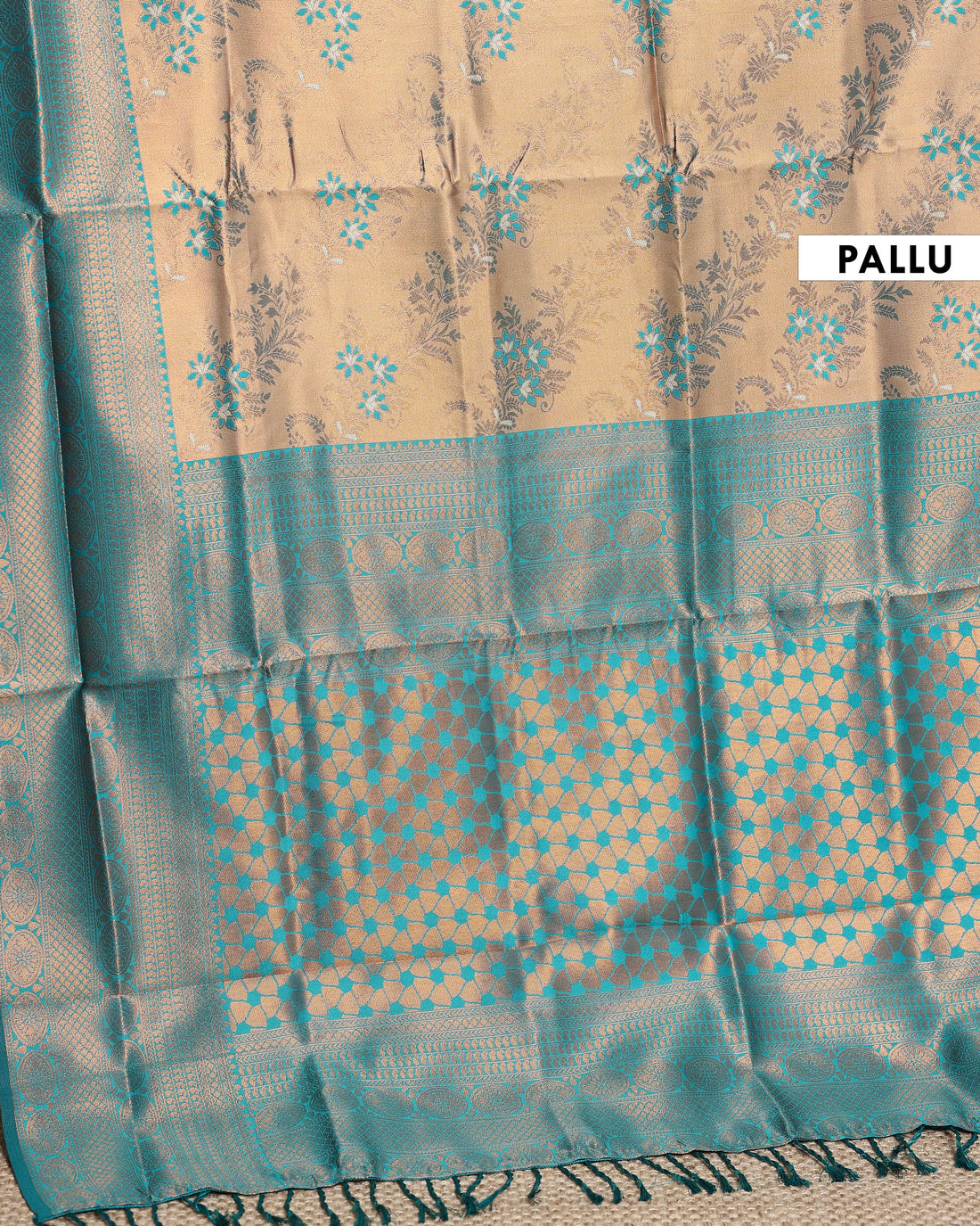 Exquisite Zari Woven Floral Motif Silk Saree with Intricate Border Design - Sandal