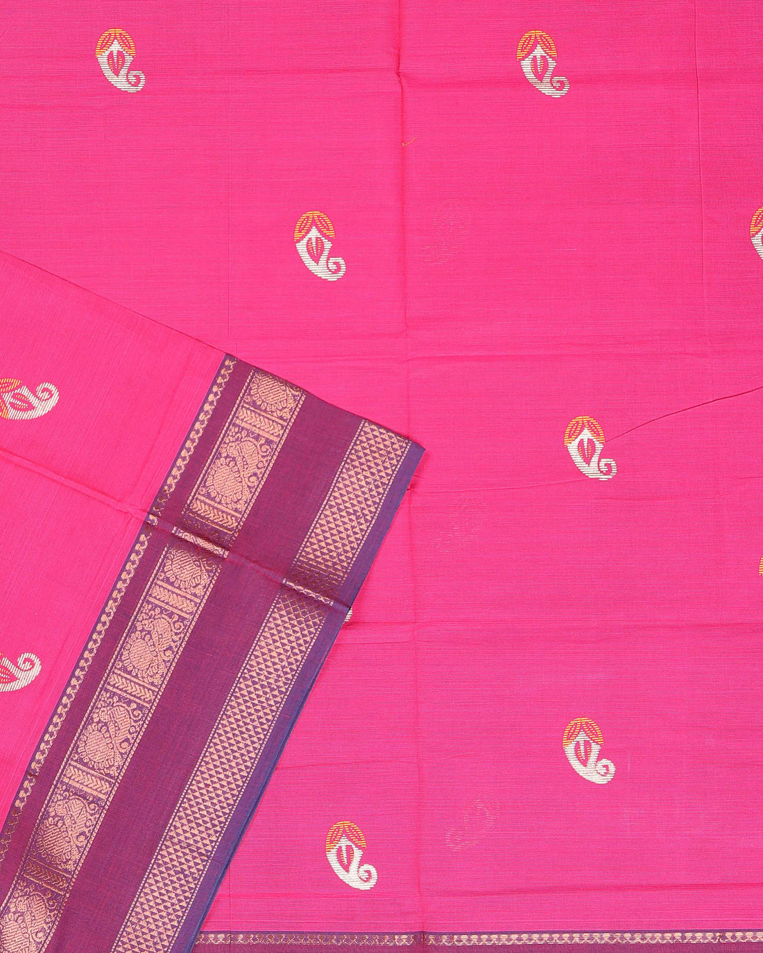 Handloom Cotton Saree with Zari Border and Motif Design - Pink