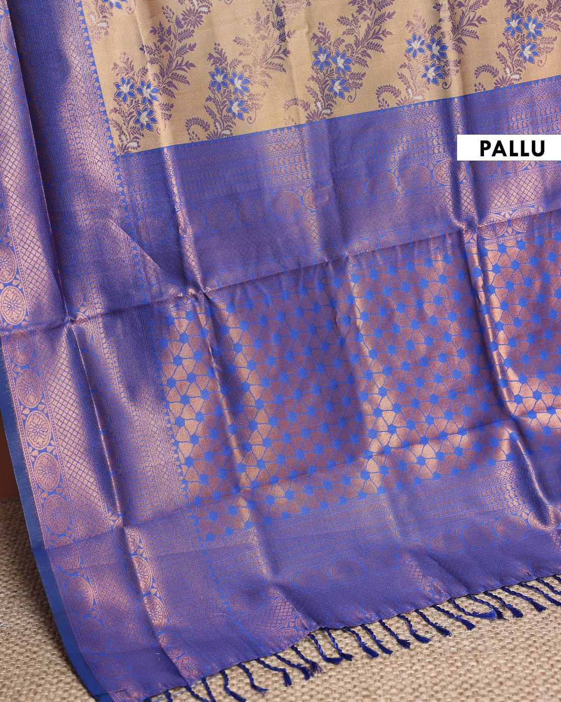 Exquisite Zari Woven Floral Motif Silk Saree with Intricate Border Design - Sandal