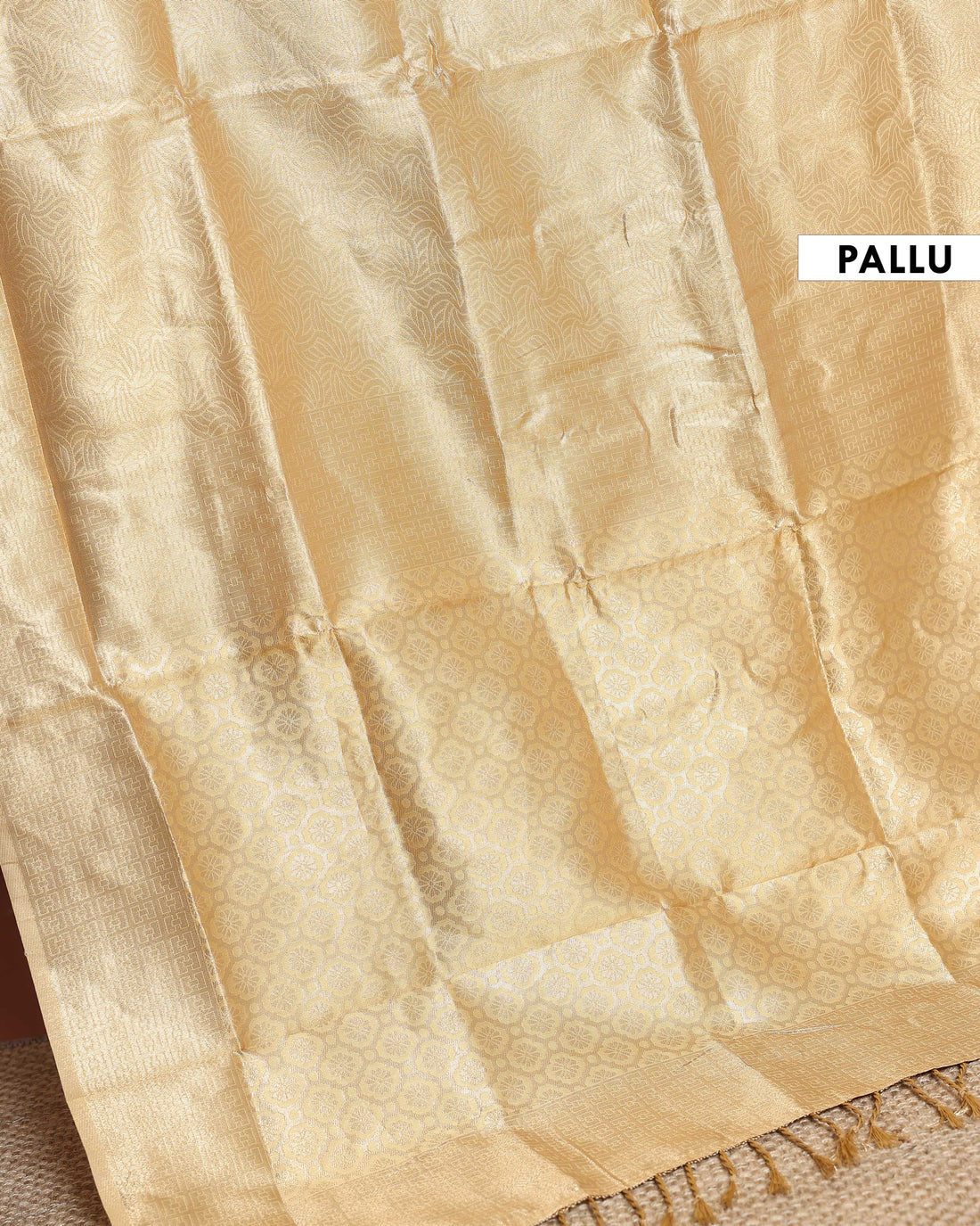 Litchi Silk Saree with Intricate Weave & Rich Texture - Gold