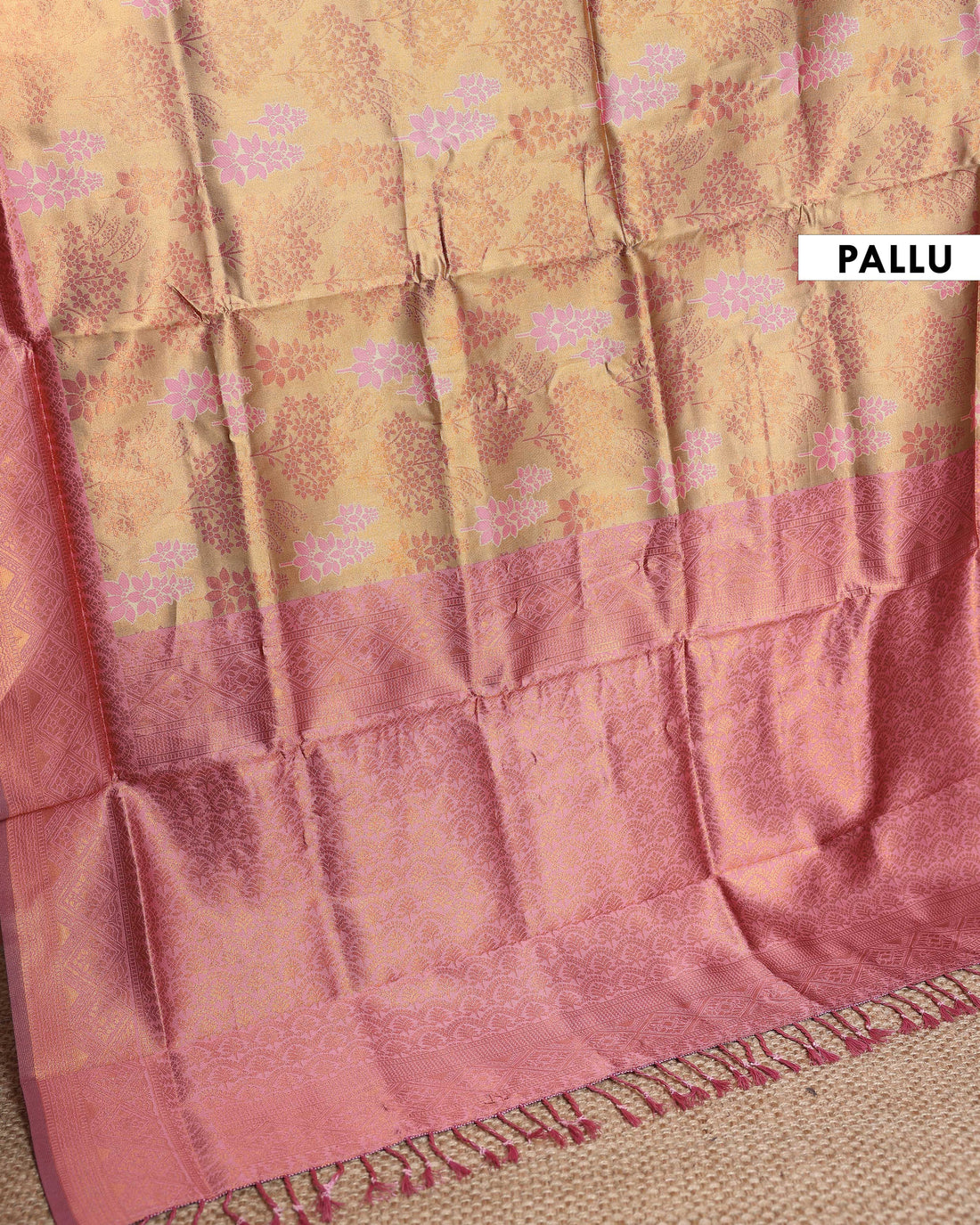 Exquisite Zari Woven Floral Motif Silk Saree with Intricate Border Design - Sandal