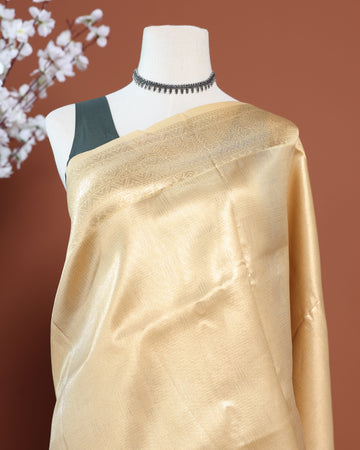 Exquisite Litchi Silk Saree with Intricate Weave & Subtle Sheen - Gold