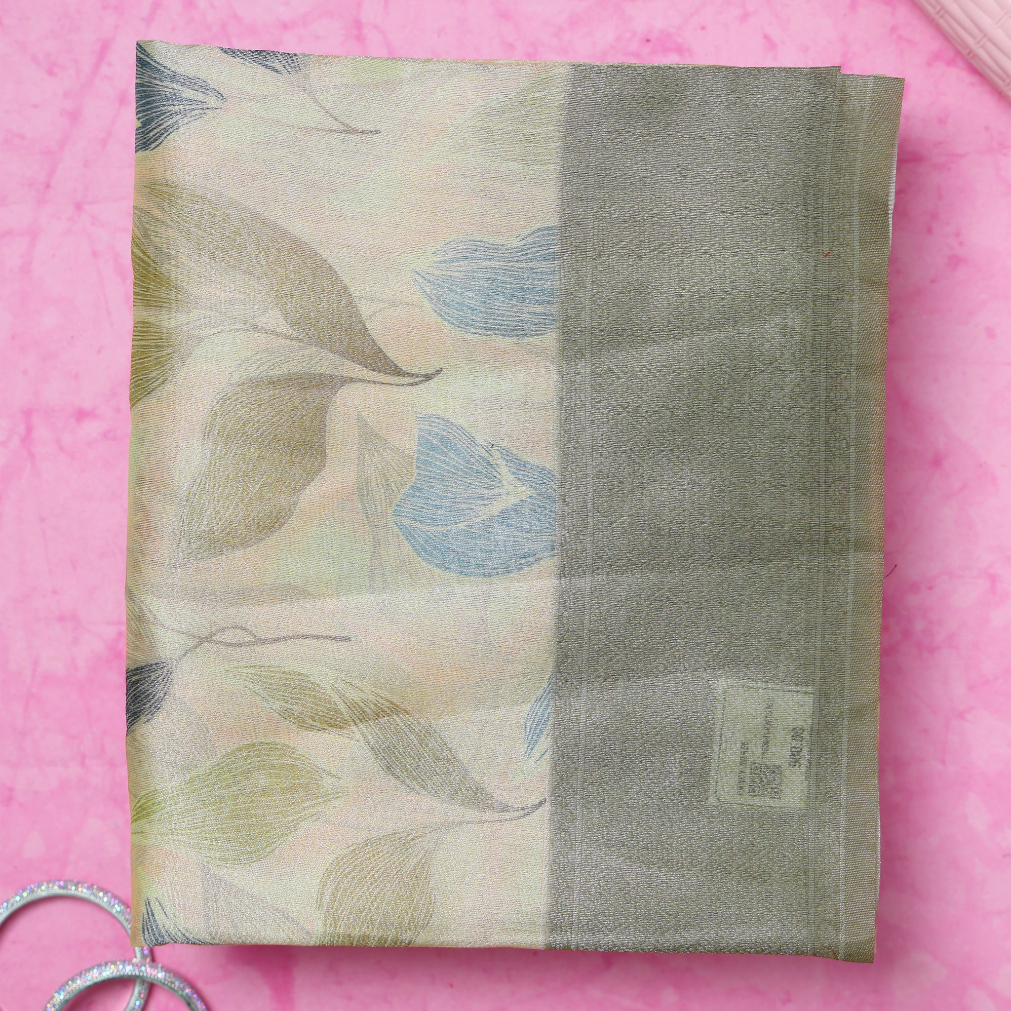Fancy Silk Saree With Subtle Leaf Motifs and Textured Border - Green