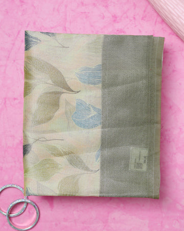 Fancy Silk Saree With Subtle Leaf Motifs and Textured Border - Green