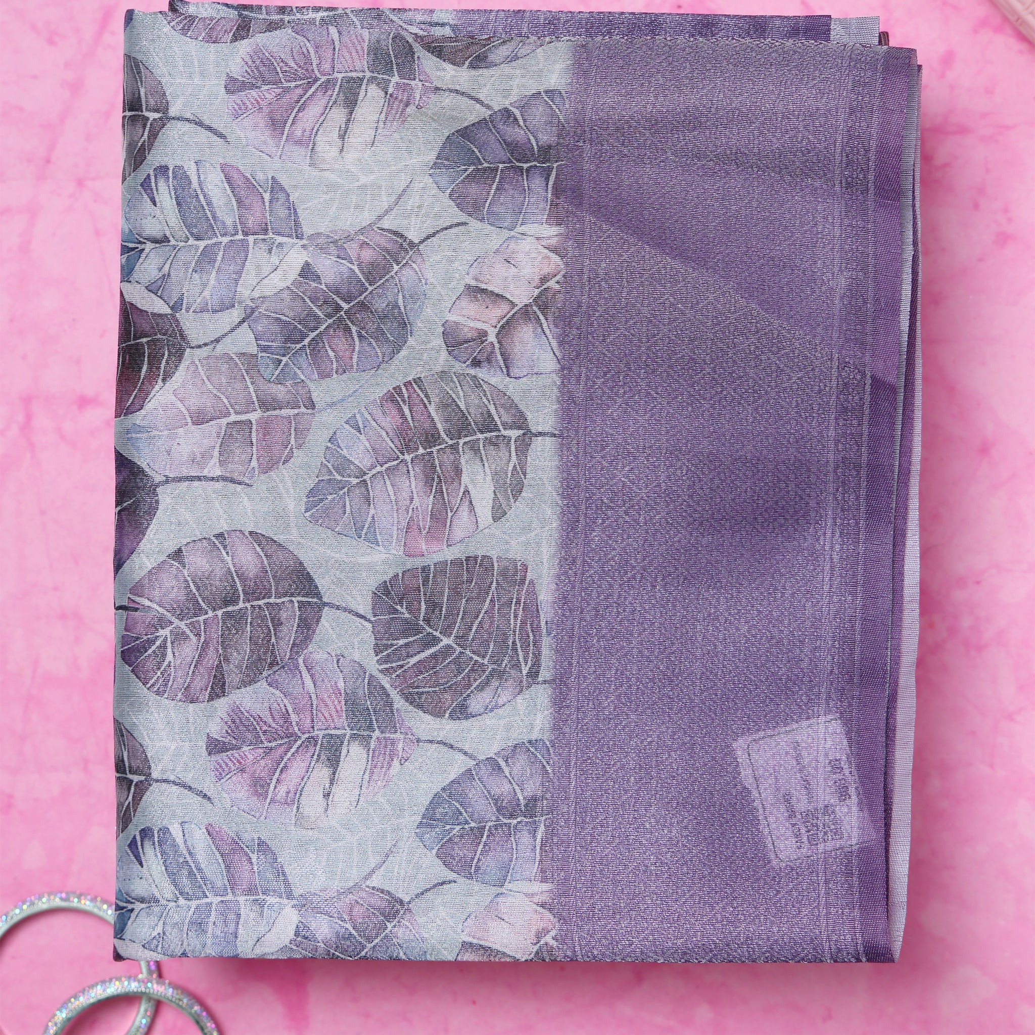 Fancy Silk Saree with Subtle Leaf Motifs and Textured Border - Grey