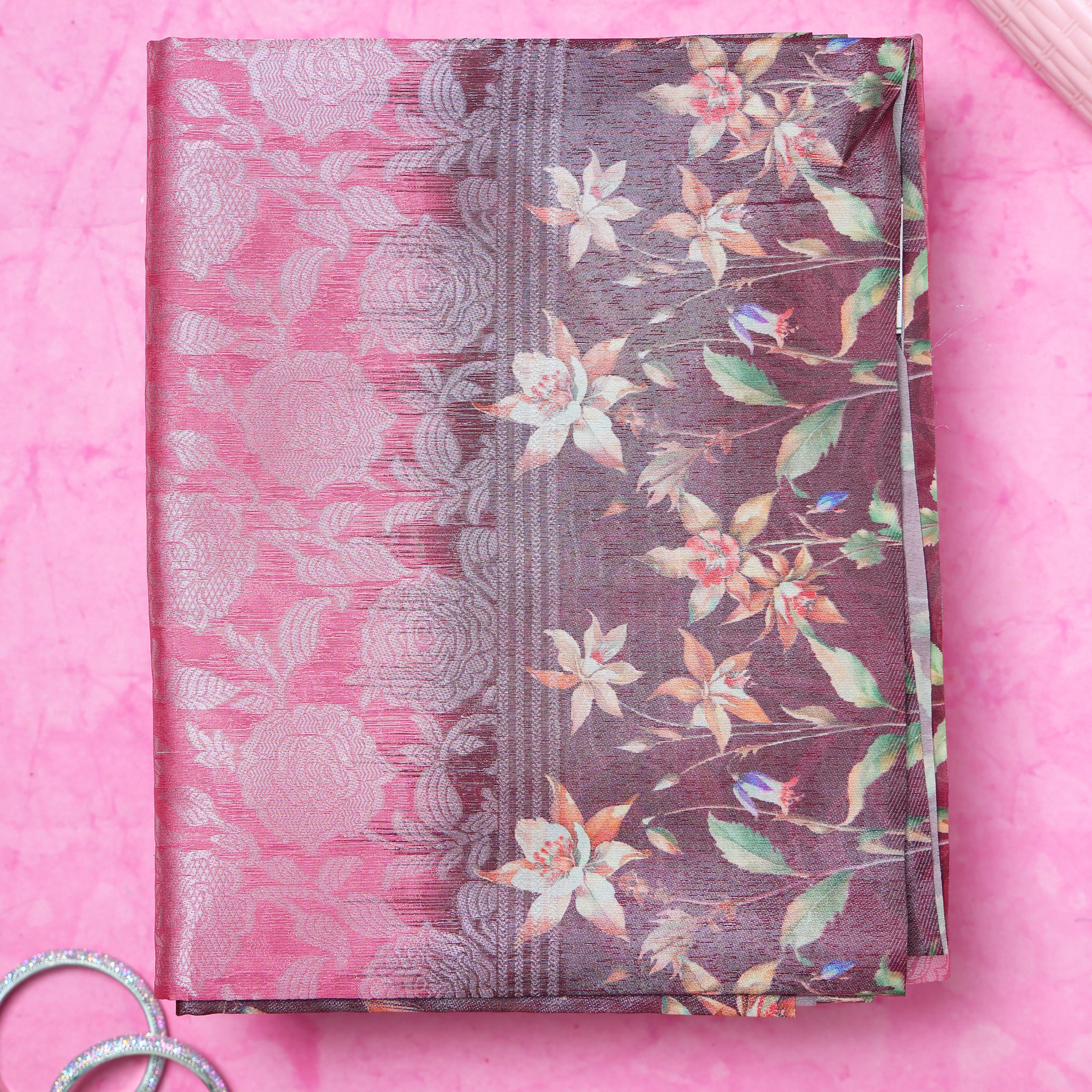 Pink Printed Fancy Silk Saree