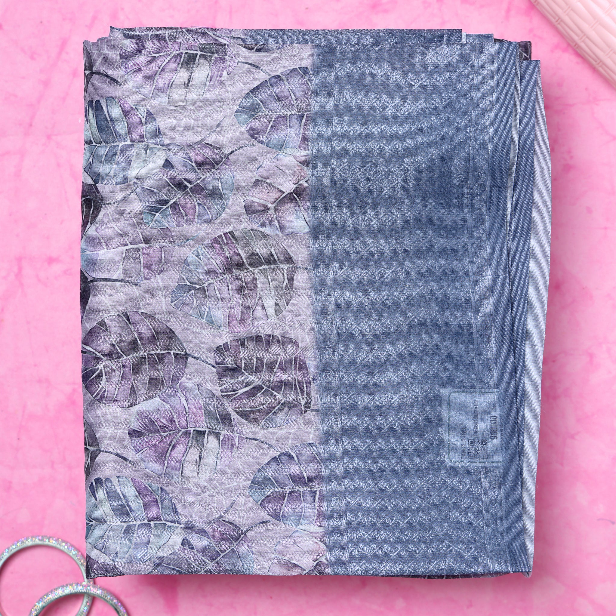 Fancy Silk Saree with Subtle Leaf Motifs and Textured Border - Multi