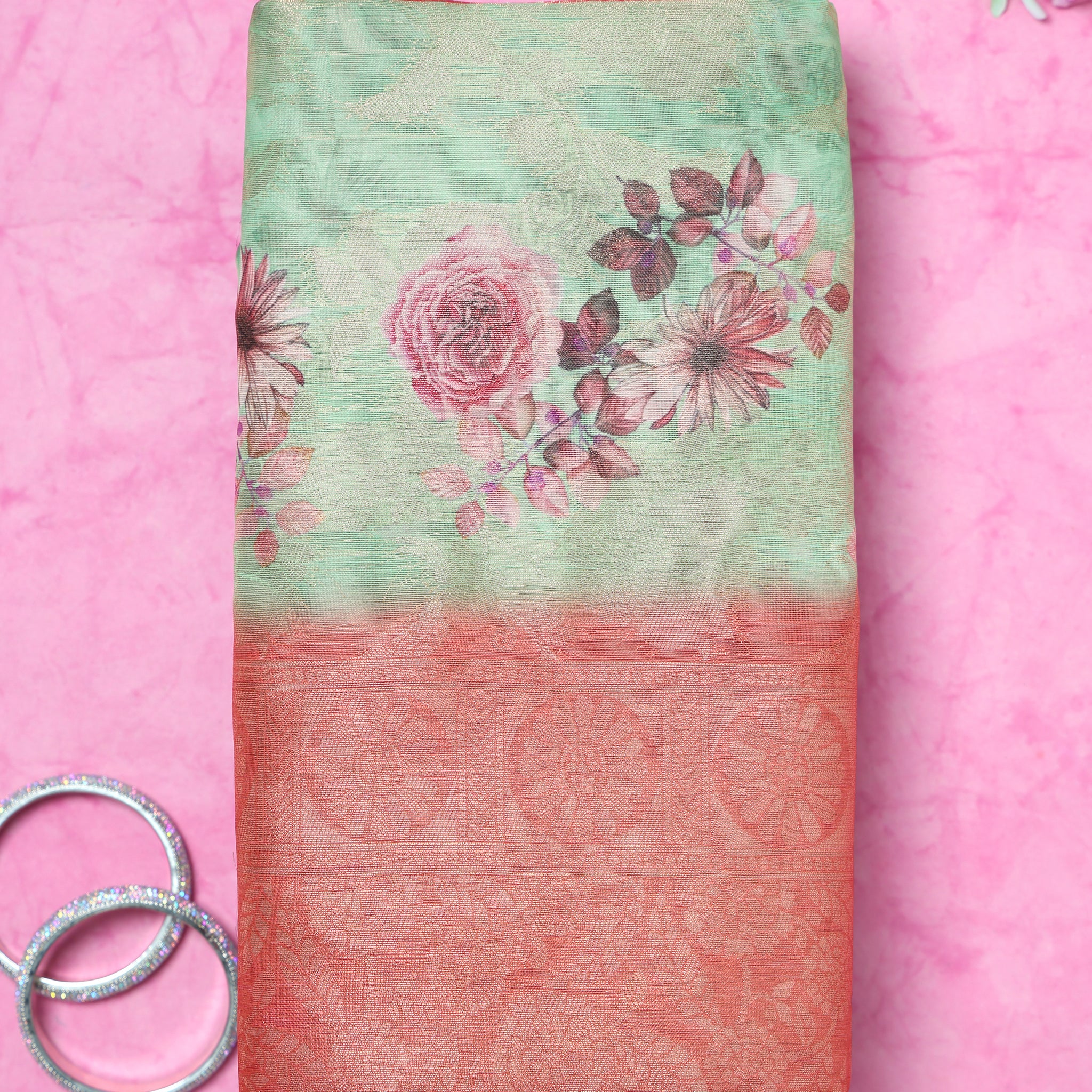 Green Printed Fancy Silk Saree