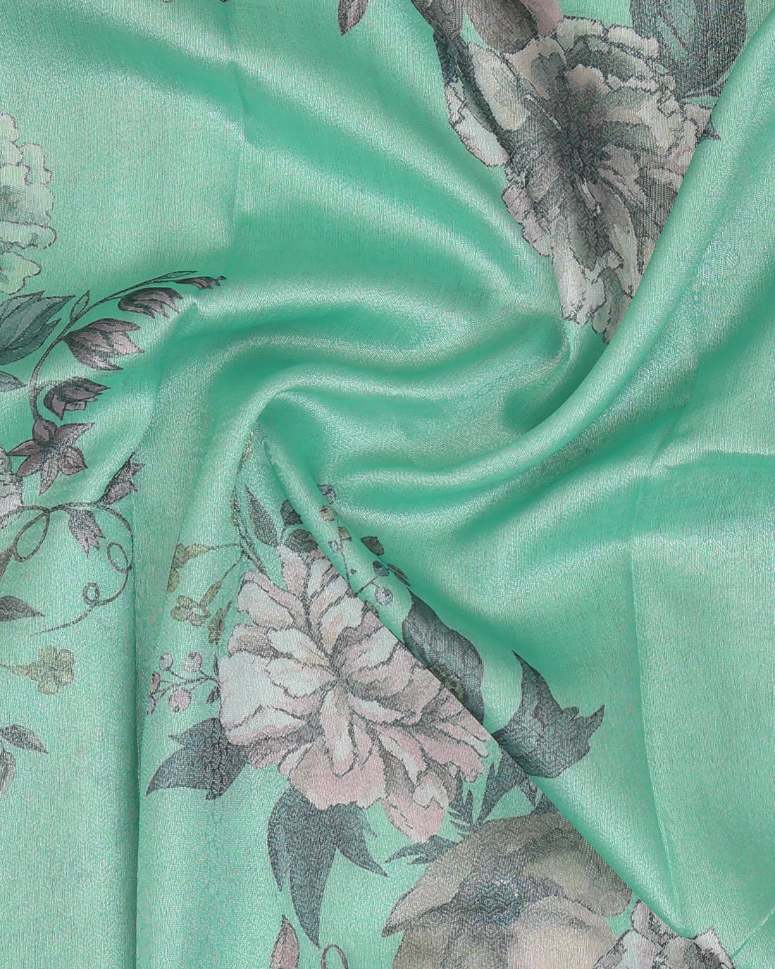 Fancy Silk Saree With Bold Floral Prints And Woven Design - Green